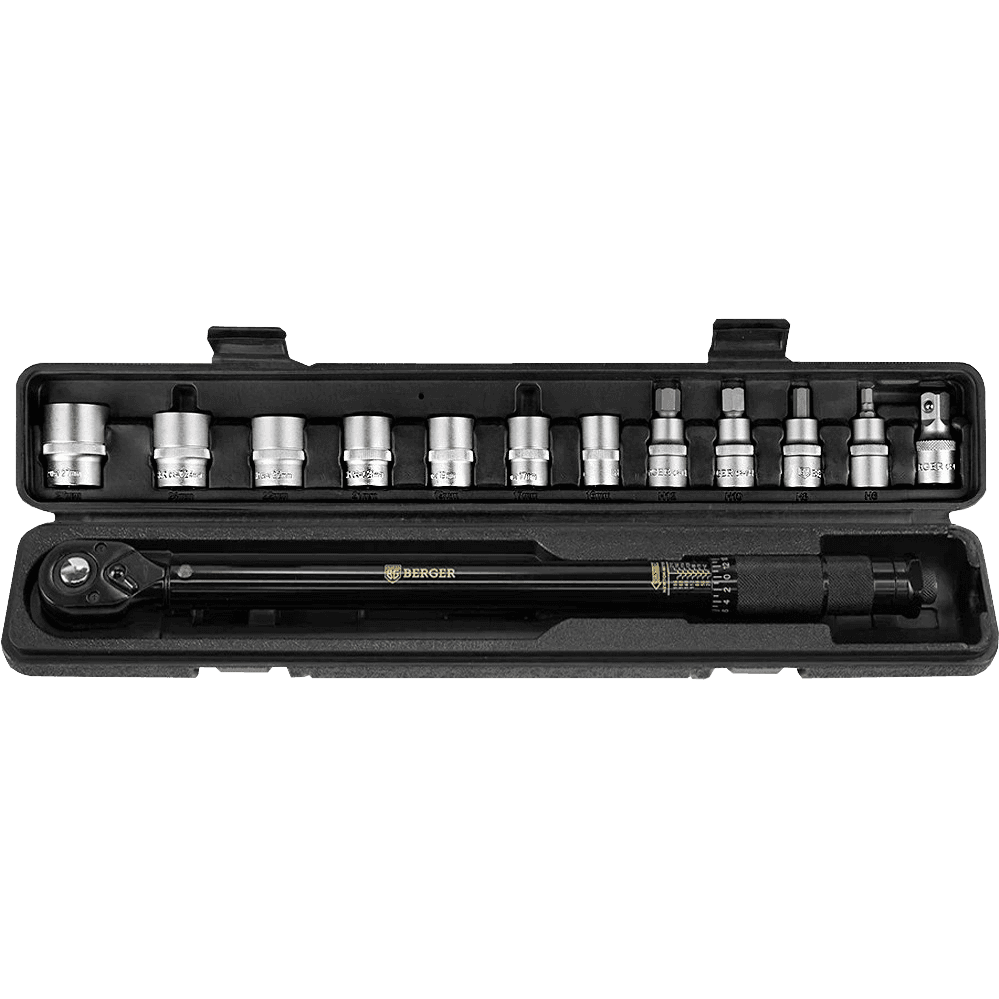 КЛЮЧ ДИНАМОМЕТРИЧЕСКИЙ ЩЕЛЧКОВЫЙ 1/2” С НАБОРОМ ГОЛОВОК 13 ПРЕДМЕТОВ BERGER BG2370