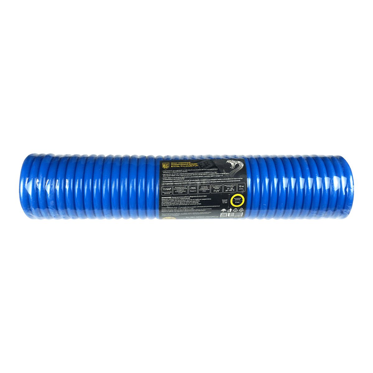 ШЛАНГ СПИРАЛЬНЫЙ ПОЛИУРЕТАНОВЫЙ 8x12мм, 10м, РЕЗЬБА F1/4" BERGER BG1401