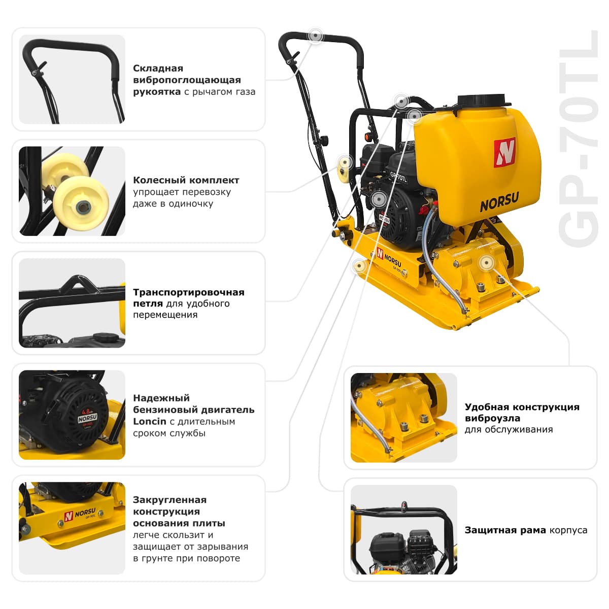 Виброплита бензиновая прямоходная NORSU GP-70TL