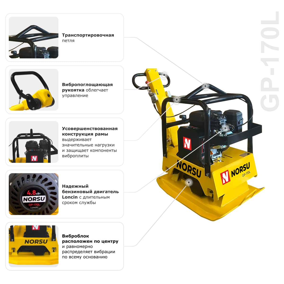 Виброплита бензиновая реверсивная NORSU GP-170L