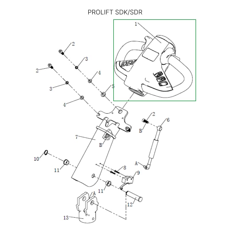 Верхняя часть ручки в сборе для штабелеров SDR 1533/1536/1545S/1645/1656/2036/2045, SDK