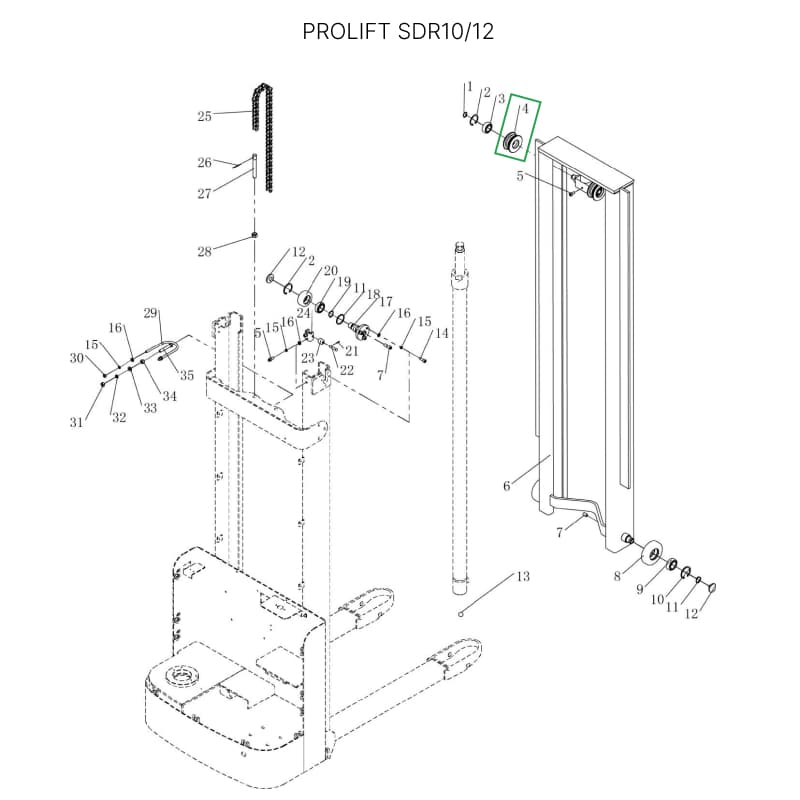 Ролик цепи редуктора ведущего колеса в сборе для штабелеров SDR 1-1,2 т, SDR1635