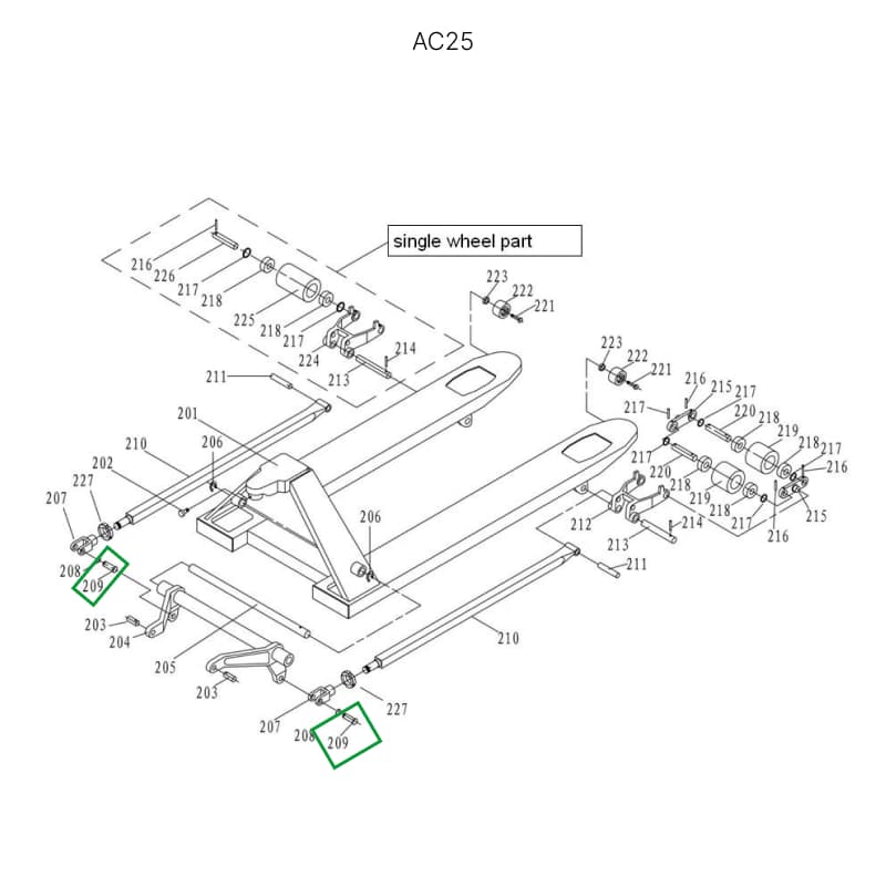 Ось крепления углового рычага к подвильной тяге для гидравлических тележек AC25