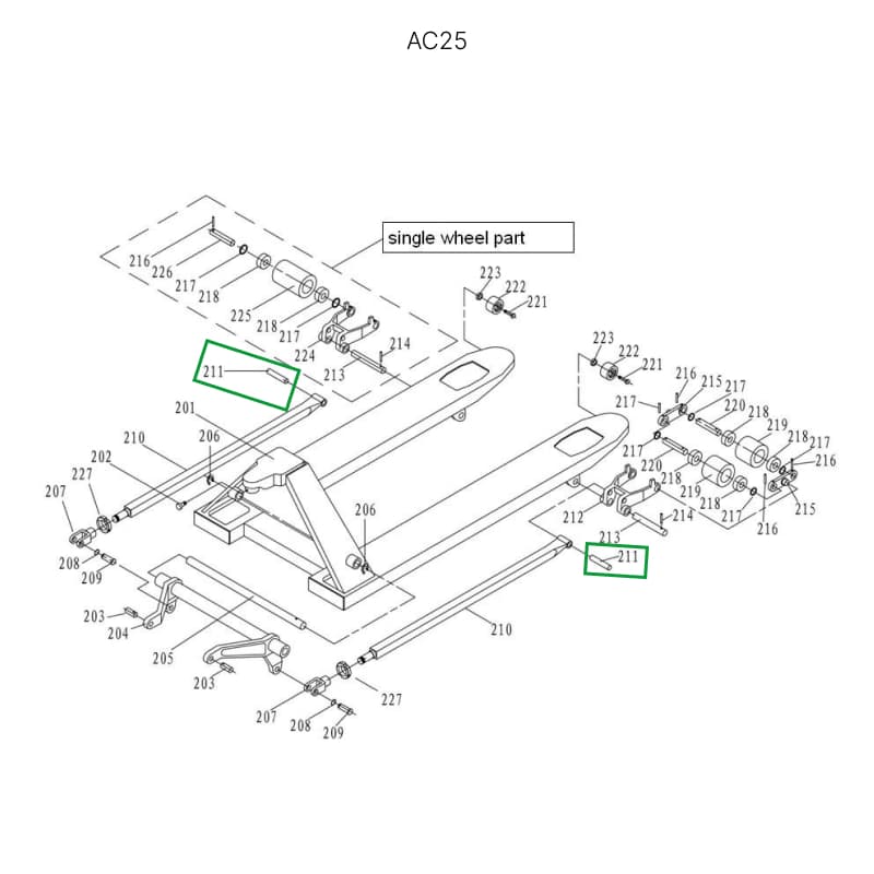 Ось крепления рычага силового блока к подвильной тяге для гидравлических тележек JC20