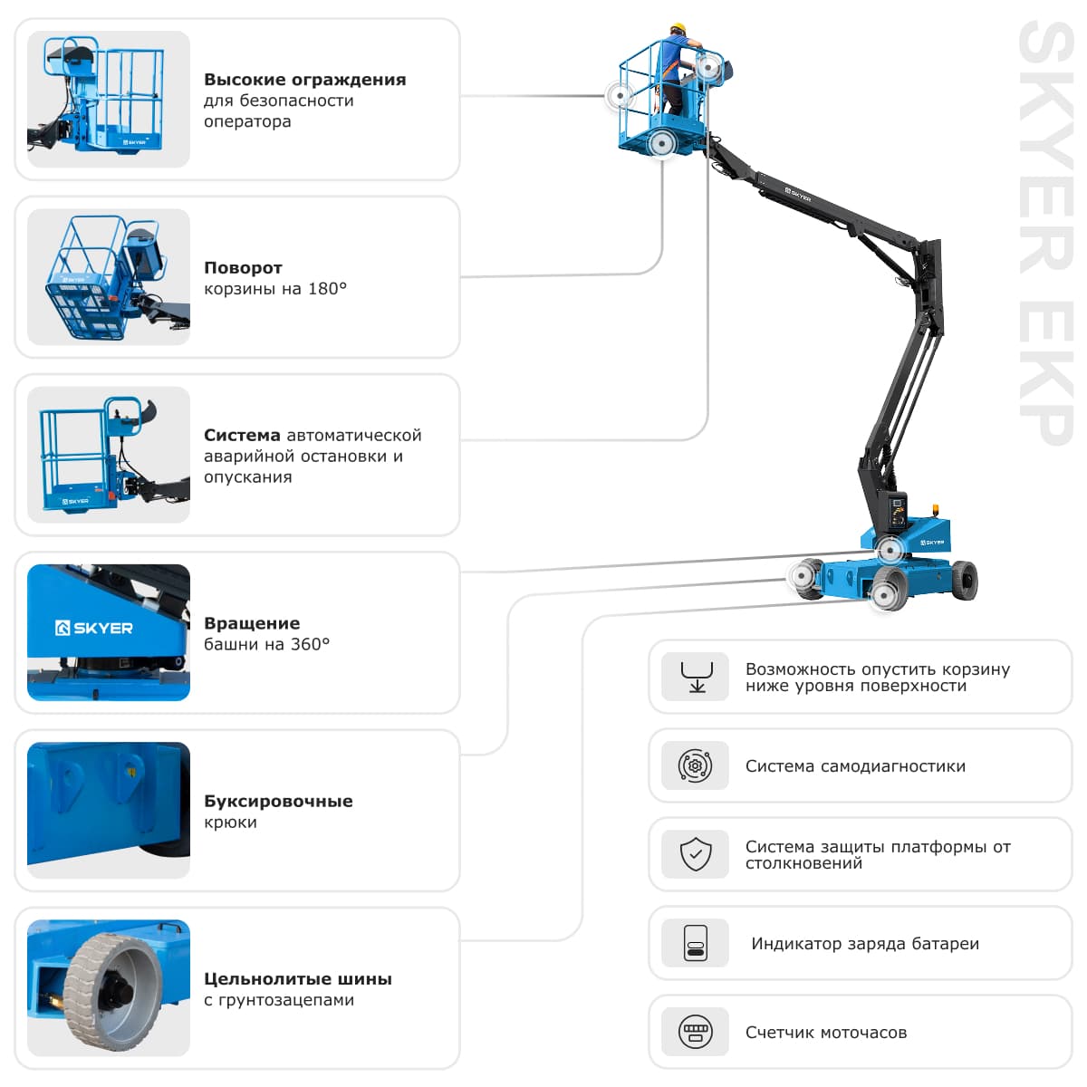 Подъемник самоходный электрический коленчатый SKYER EKP1220