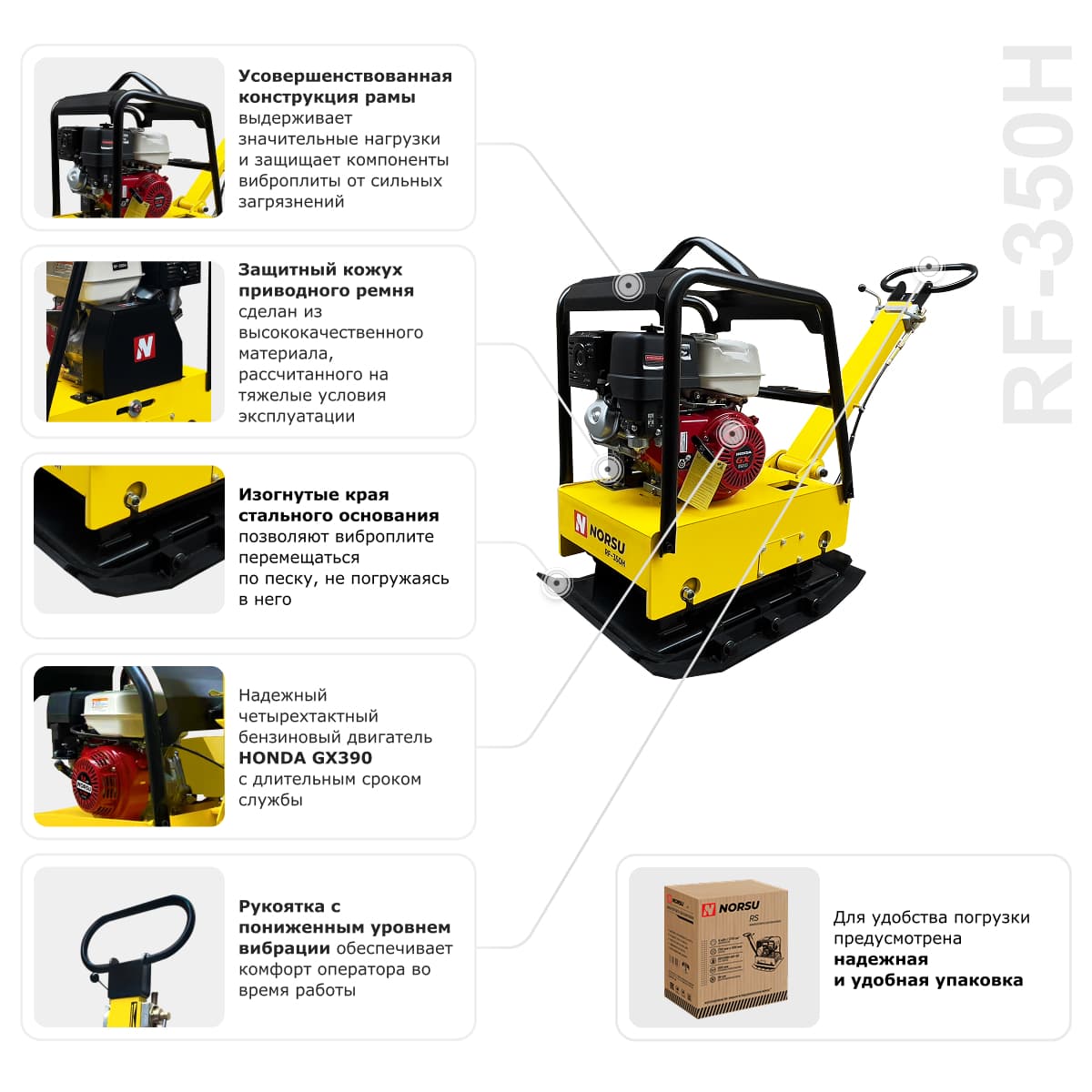 Виброплита бензиновая реверсивная NORSU RF-350H