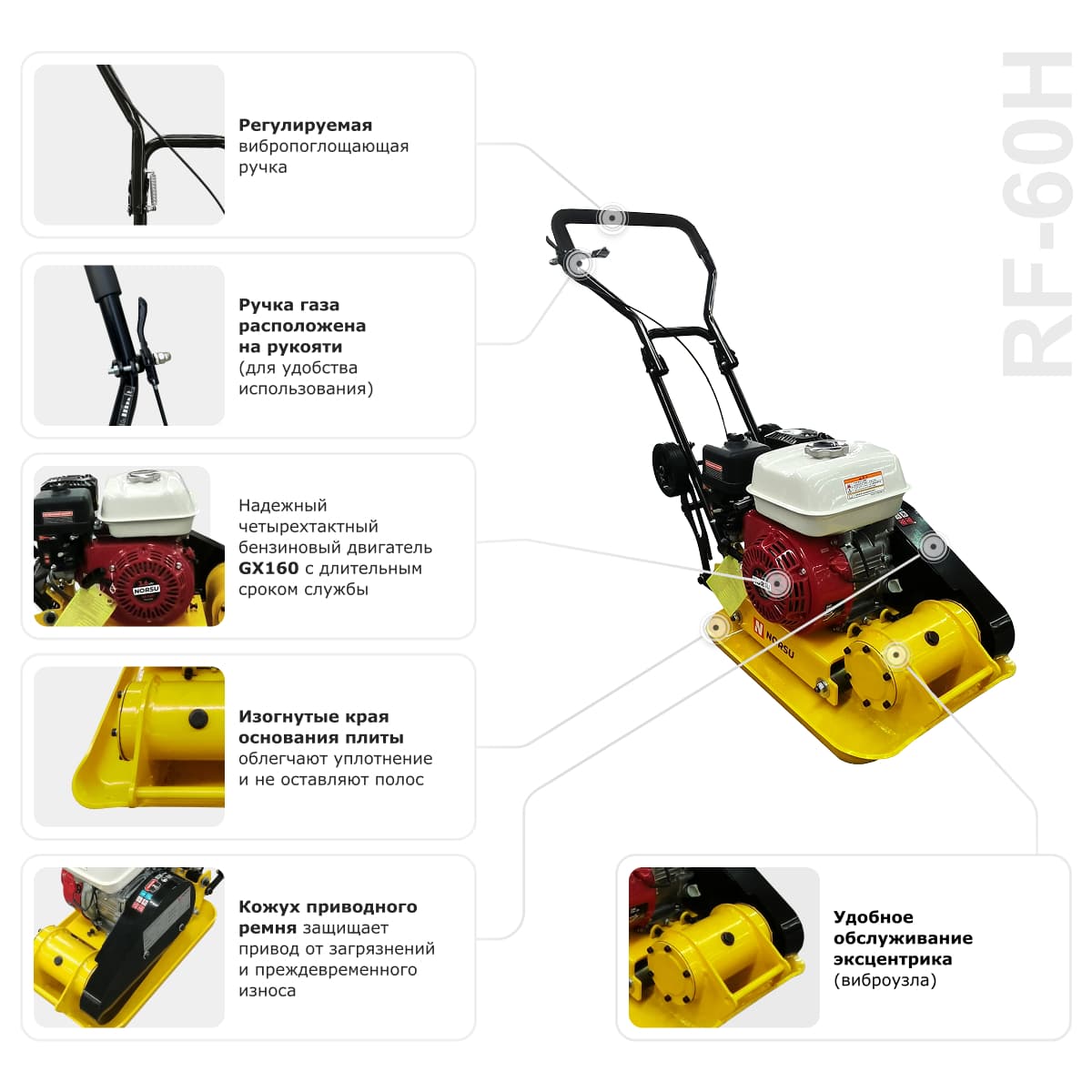 Виброплита бензиновая прямоходная NORSU RF-60H (колесный комплект)