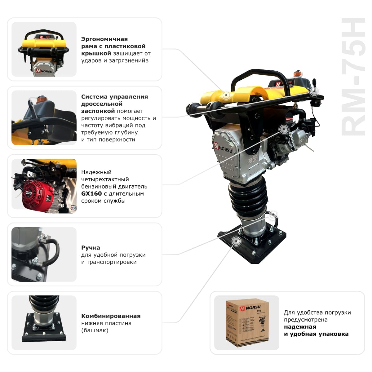 Вибротрамбовка ручная бензиновая NORSU RM-75H