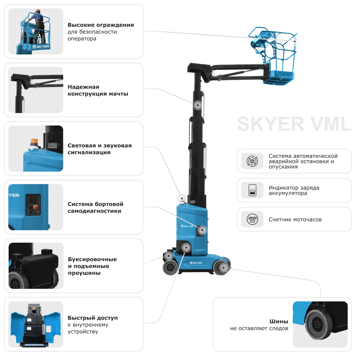 Вертикальный самоходный мачтовый подъемник SKYER VML 1120